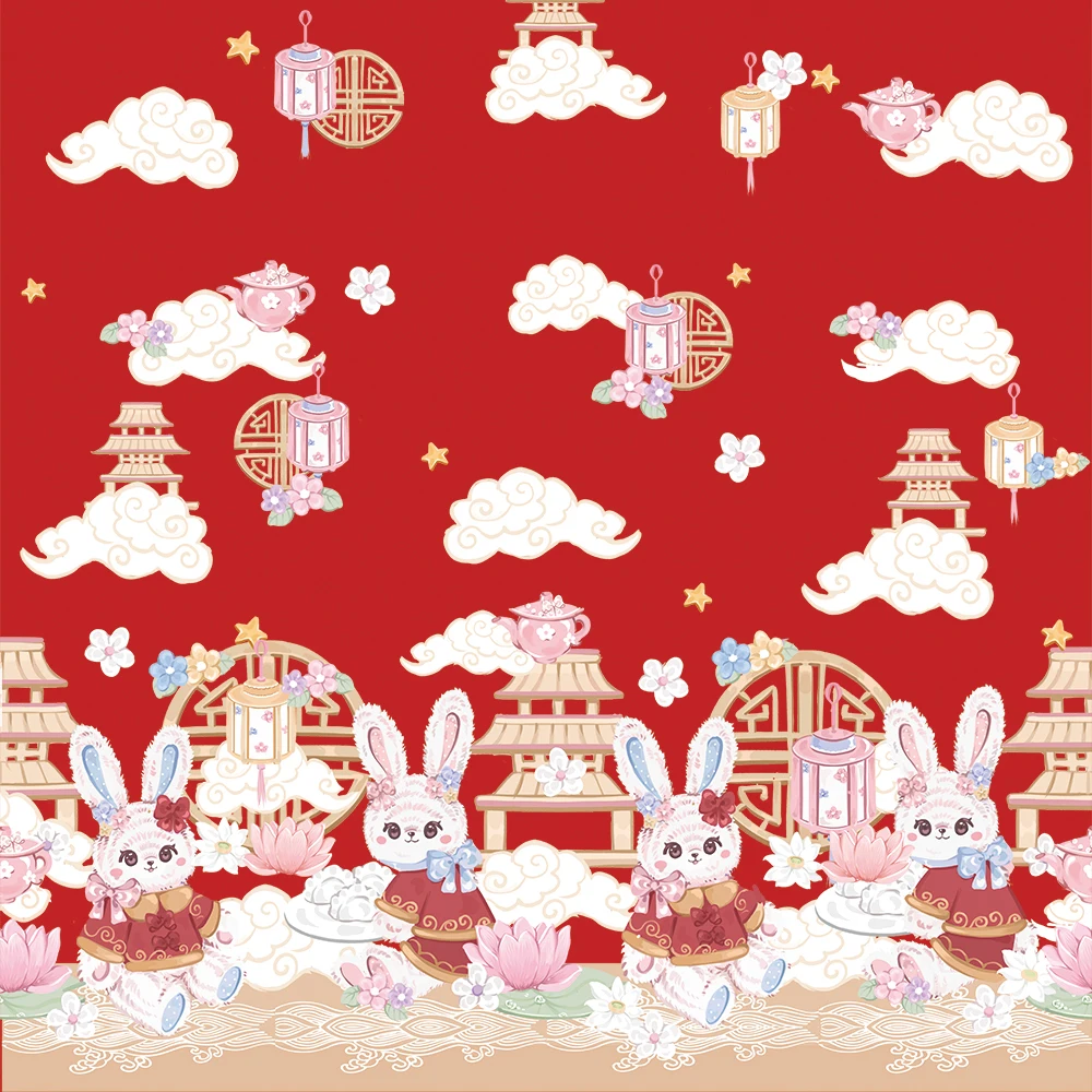 Красный новогодний кролик, красивая ткань для платья в стиле Красный новогодний кролик, красивая ткань для платья в стиле
