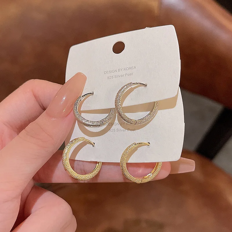 

Fashion Frosted Texture Metal Circle Geometric Round Hoop Earrings for Women Accessories Retro Party Jewelry Pendientes Mujer