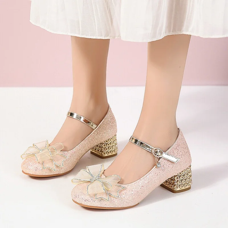 Girseaby Женские туфли-лодочки Mary Hots с пряжкой и бантом серебристые золотые блестки