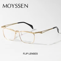 mens business style ultralight flip up lenses square titanium frame glasses man functional myopia prescription eyewear gafas