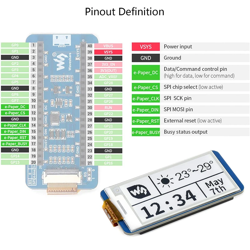 Raspberry Pi Pico 2 13 дюйма E-Paper E-Ink модуль дисплея x 12 пикселя экран SPI интерфейс ЖК для