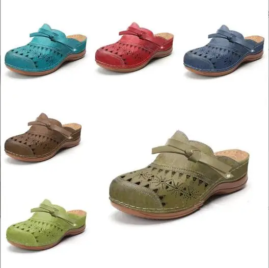 Zapatos de plataforma para mujer, sandalias de cuña huecas Retro, zapatillas romanas planas de talla grande para exteriores, verano 2022