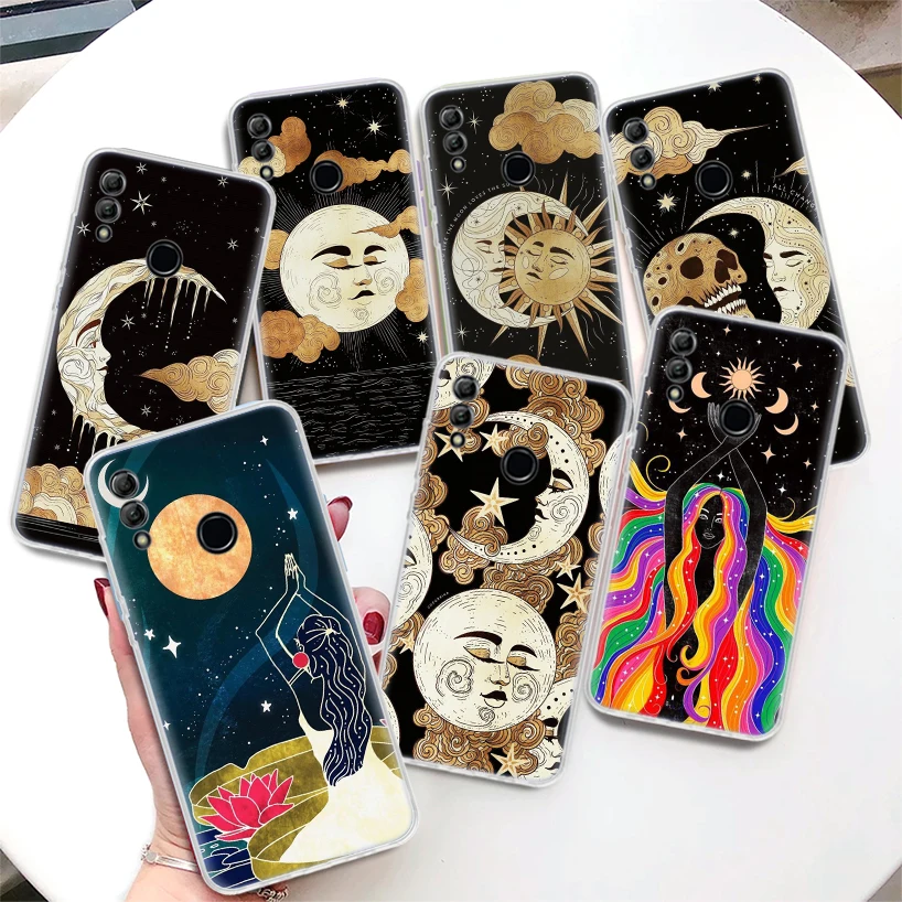 

Funny Sun Moon Face Coque Phone Case For Huawei Honor 8A 8S 8X 9X 10 Lite 9 20 Pro Y5 Y6 Y7 Y9S P Smart Z 2019 2021 Soft Cover