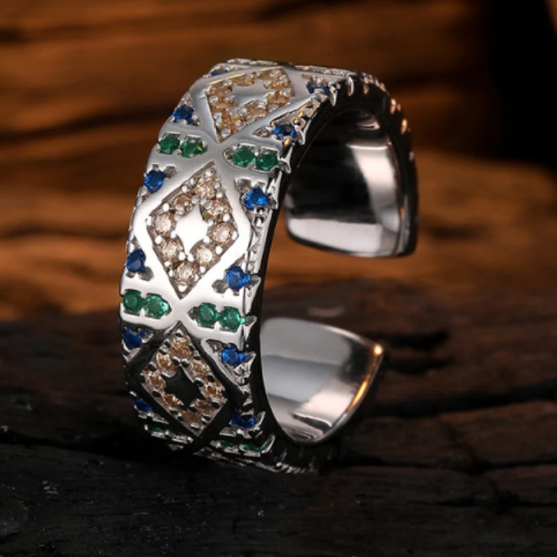 

S925 Sterling Silver Open Female Angel's Eye Couple Ring with Diamond Inlaid Small Luxury Handpiece