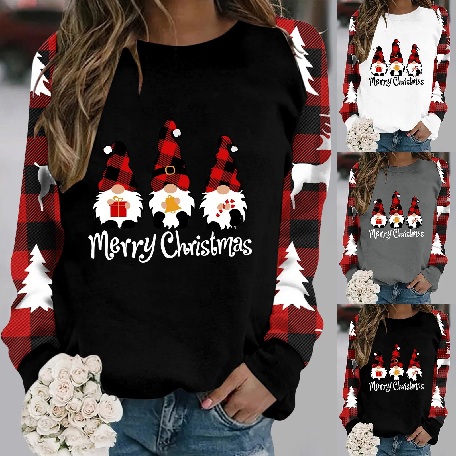 

1 шт., Женский Рождественский комплект из двух предметов с длинным рукавом и круглым вырезом