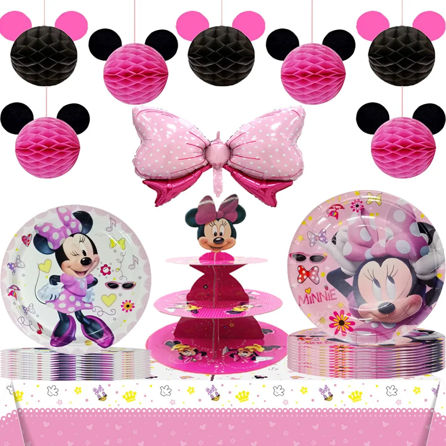 

Minnie Mouse Birthday Party Supplies and Decorations Minnie Mouse Party Supplies Serves 8 Guests with Banner Table Cover Plates