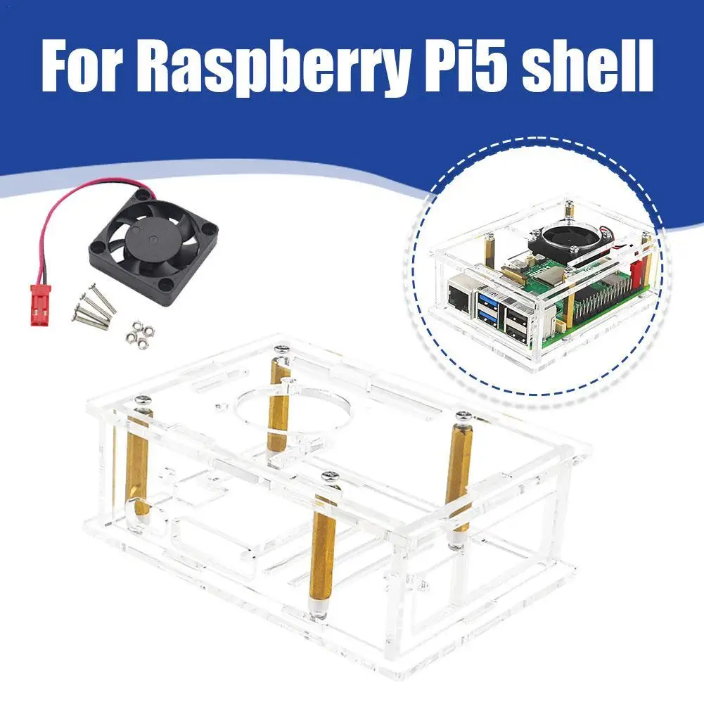

New Raspberry Pi 5 Acrylic Case Transparent Shell Optional Cooling Fan Copper Aluminum Heatsink for Pi 5