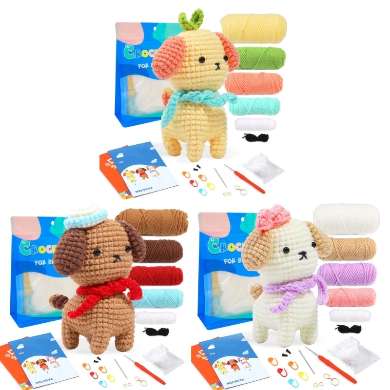 

DIY Crochet Animal Set for Beginners Starter Material Pack Include Yarn Crochet Hooks Craft Art Knittings Kits