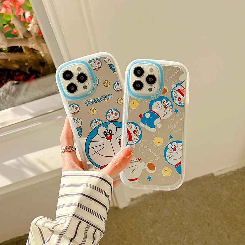 

BANDAI Cute Japan Anime Doraemon Mirror Phone Case for iPhone 11 12 13 pro max XS MAX X XR 7 8 Plus Cover