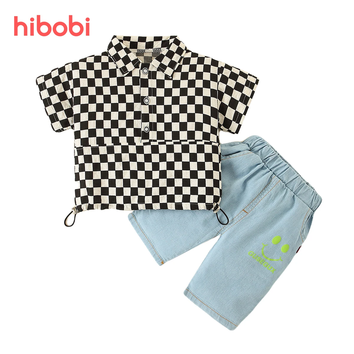 

Хлопковый клетчатый топ и шорты hibobi для маленьких мальчиков