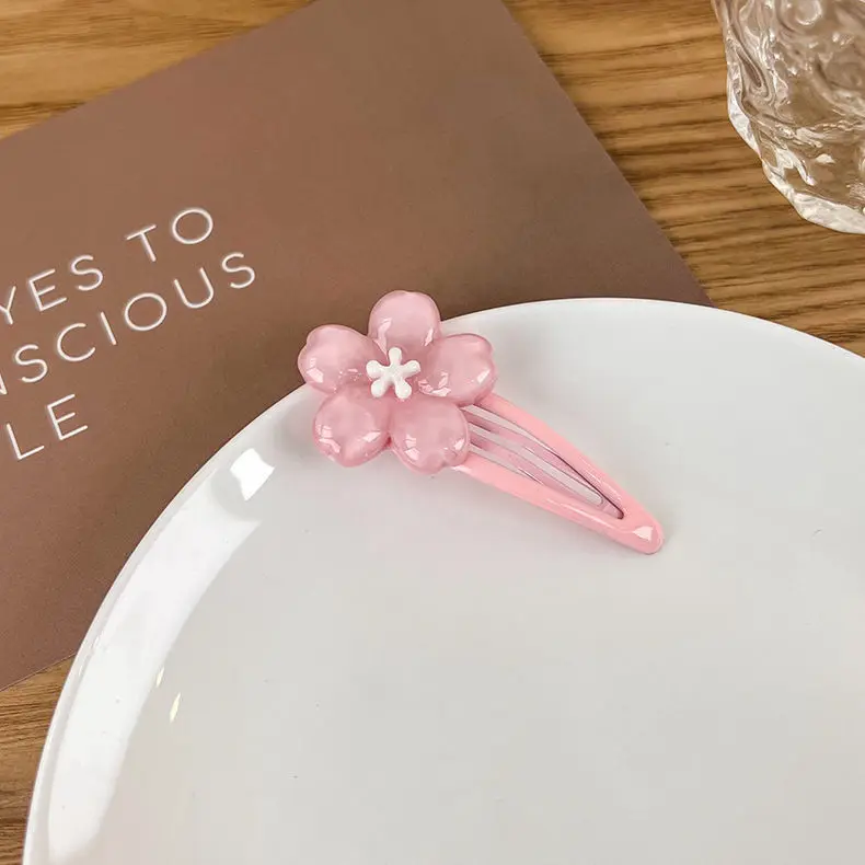 Милые розовые Цветочные заколки для карт Сакура BB волос с боковым Кремовым