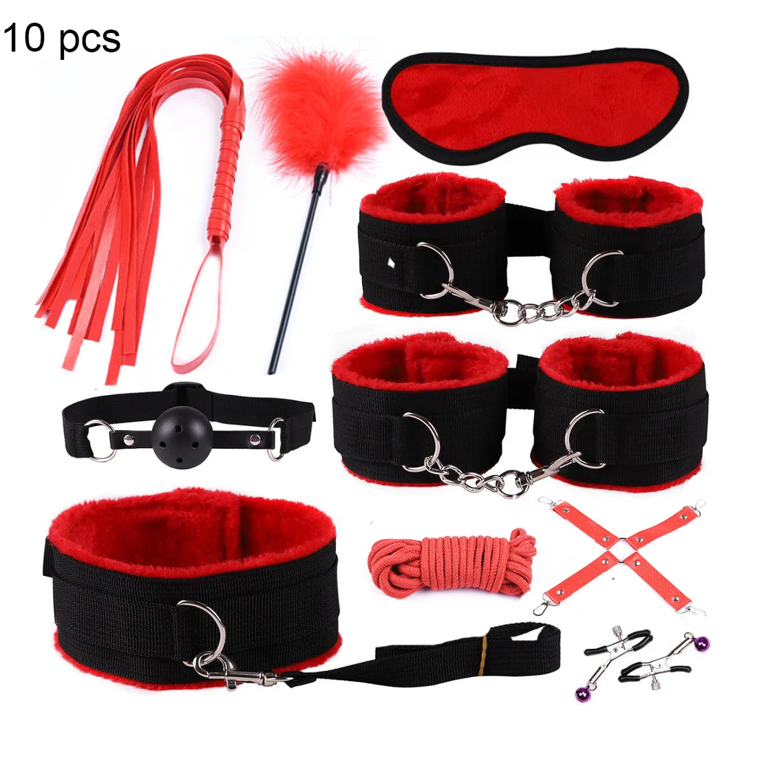 Sexy Leather BDSM Kits Plush Sex Bondage Set Handcuffs Games Whip Gag Nipple Clamps Toys For Couples Exotic Accessories |