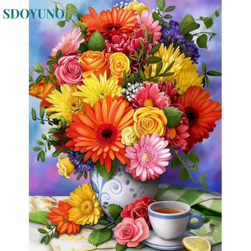 

SDOYUNO Oil Painting By Numbers DIY Hand Painted Canvas Beautiful Flower Home Decoration Wall Art Picture By Numbers Kit