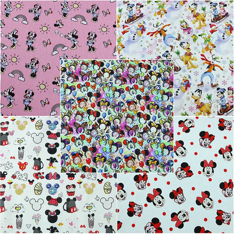 Disney Минни Микки семья хлопчатобумажная ткань для детей Одежда дома текстильный