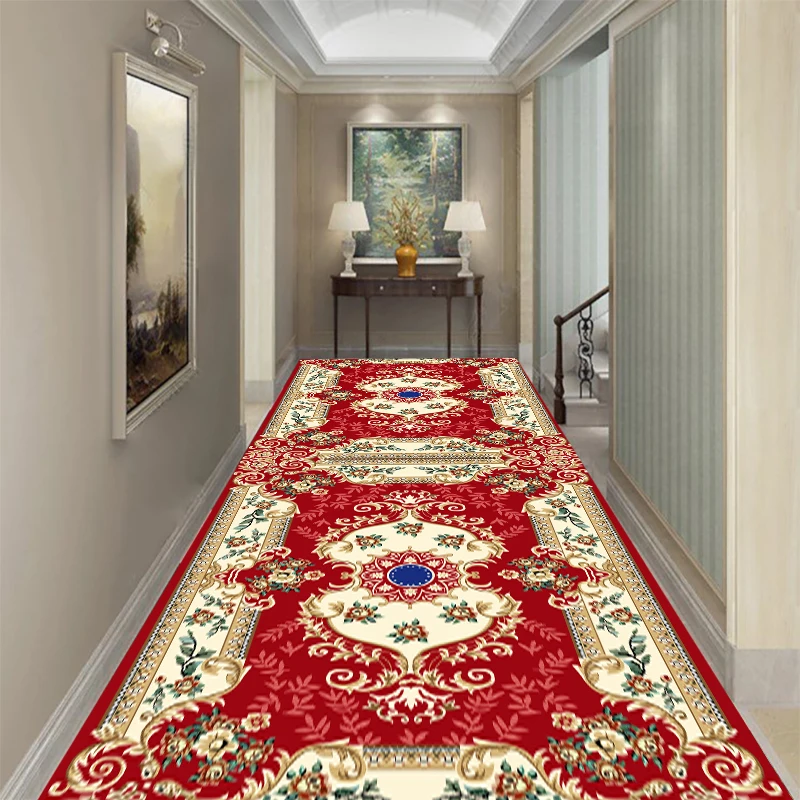 

Pastoral Style Long Hallway Carpet European Corridor Carpets Living Room Rugs Bedroom Carpet Runner Party Wedding Aisle Red Rugs