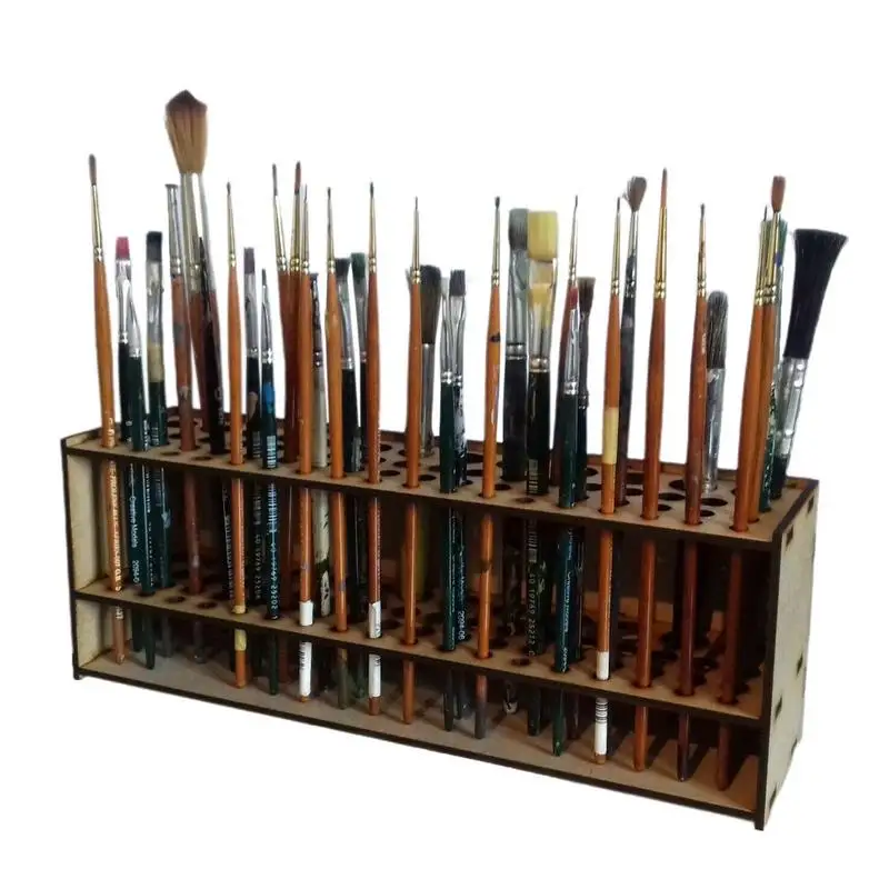 

67 Holes Wooden Paint Brush Holder Stand Desk Organizer Wall Mount Watercolor Brush Tray Rack For Colored Pencils Paint Brushes