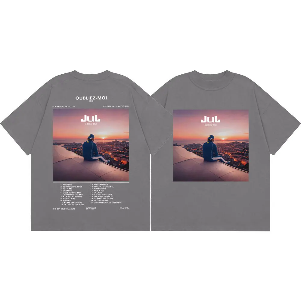 Фото Футболки с графическим принтом «Rapper Jul Oubliez Moi Album Poster» для мужчин и женщин, модные хип-хоп футболки с коротким рукавом, летние повседневные свободные футболки №3