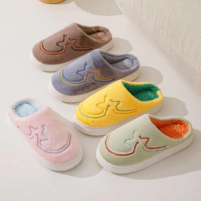 

Women Men Winter Slippers Cartoon Shoes For Women Non-Slip Warm Plush Slippers Indoor Bedroom Footwear Home Faux Fur Slides