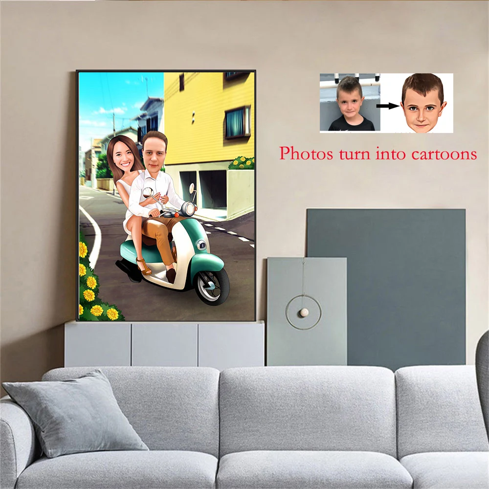 

Custom Wedding Portrait Canvas Painting Personalized Couple Happy Caricature Poster Picture Gift Prints Living Room Home Decora