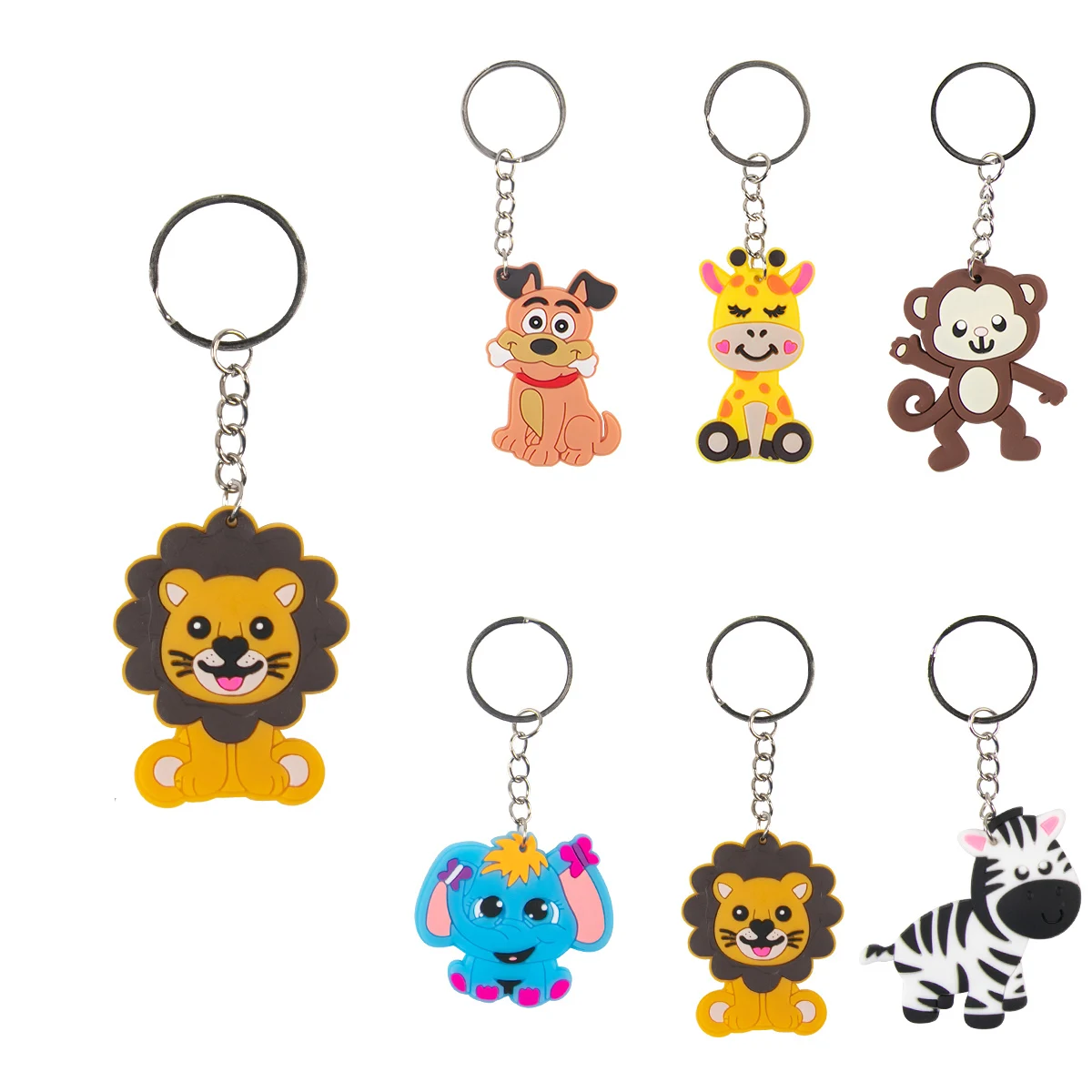 

6pcs Cartoon Jungle Animal Keychains Lion monkey cute Silicone Key Chains Safari Birthday Party Decor kids Gifts Baby Shower