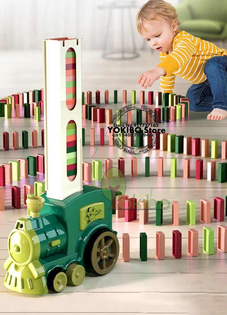 Kids Domino Train Car Set Sound Light Automatic Laying Domino Brick Colorful Dominoes Blocks Game Educational DIY Toy Gift images - 6