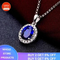 yanhui princess diana created blue sapphire silver color kate middleton crown pendant necklace for women with box chain n345