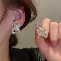 irregular shine cubic zirconia square stud earring for women silver luxury cartilage earrings 2022 trendy girl jewelry
