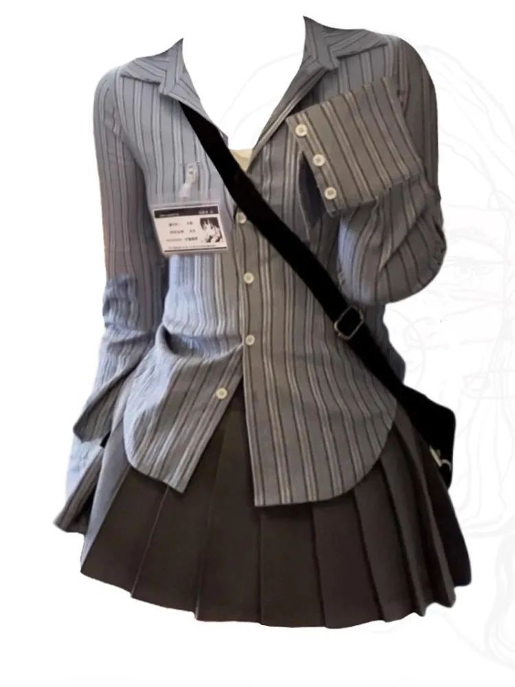 Женский облегающий костюм в американскую полоску рубашка с длинным рукавом и