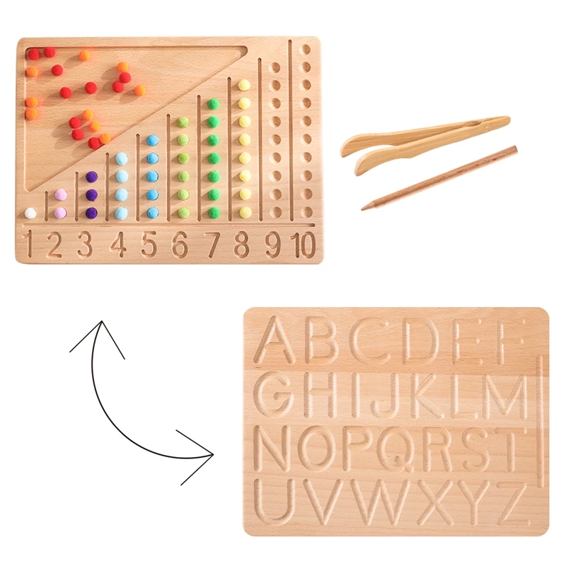 

Children Rainbow Board Montessori Educational Wooden Toy Color Sorting Sensory Toy Double Sided Uppercase Letter Board Toys Gift