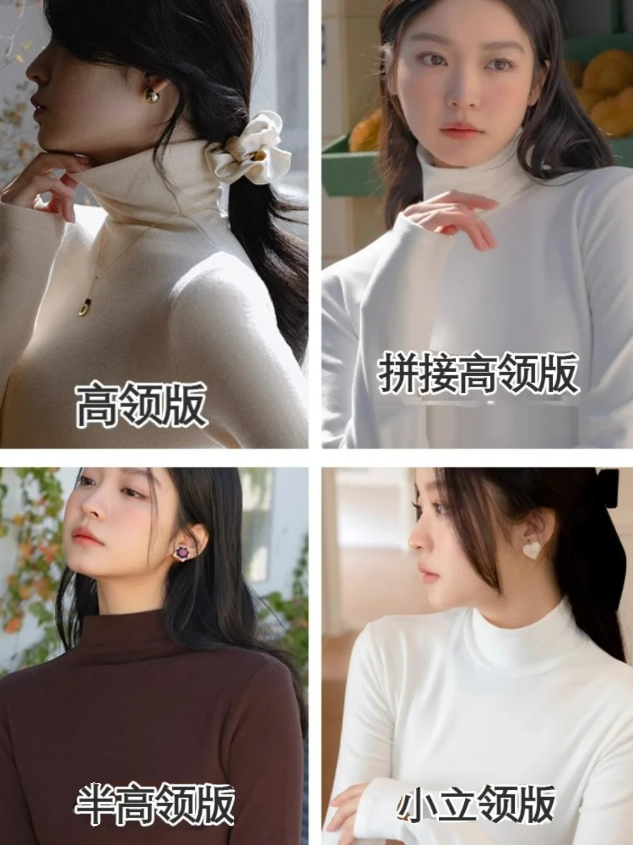 Turtleneck Double-sided Dralon Bottoming Shirt Women Autumn and Winter 2024 New Fleece-lined Thickened Inner wear Sanding Pil...