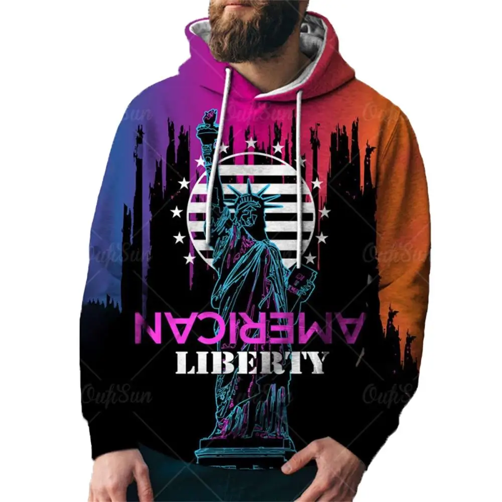 

New Hot Autumn 3d Fun Brand Design American Flag Element Hoodie Fashion Men And Women Sports Streetwear Skateboard Thin Pullover