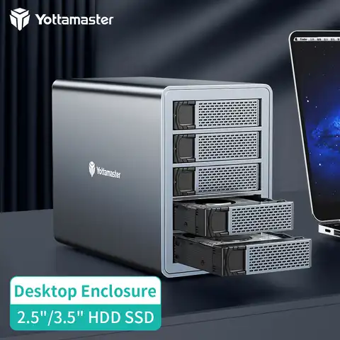 Корпус для жесткого диска Yottamaster FS5C3, 5 отсеков, USB3.1, Type C, чехол для жесткого диска, SSD-накопителя NAS, максимальное расширение, 10 Гбит/с, чехол дл...