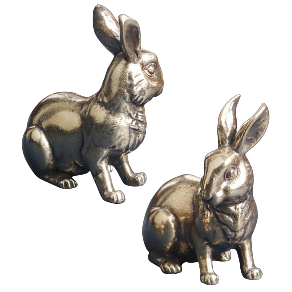 

Brass Rabbit Bunny Statue Figurine Decor Figurines Miniature Desktop Animal Craft Statues Year Pet Chinese Tea Mini Ornaments