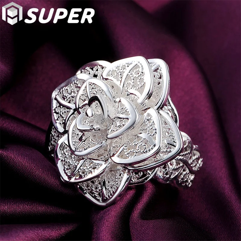 

925 Sterling Silver Opening Three-Tiered Flower Ring For Women Fashion Wedding Engagement Party Gift Charm Jewelry