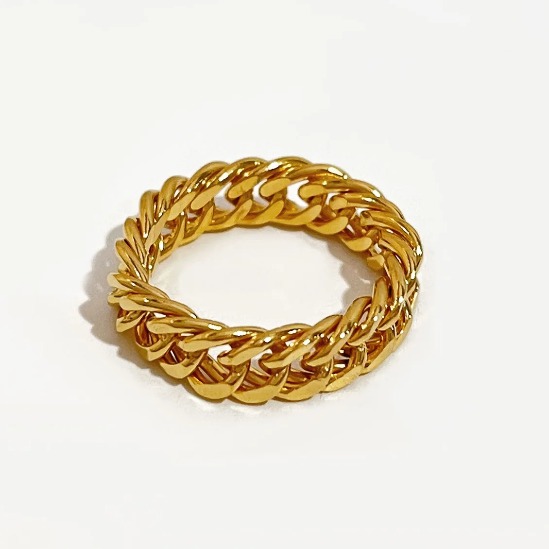 

Peri'sBox 6mm Minimalist Gold Color Stainless Steel Link Chain Ring Classic Elegant Finger Rings Stackable Anillos Accessories