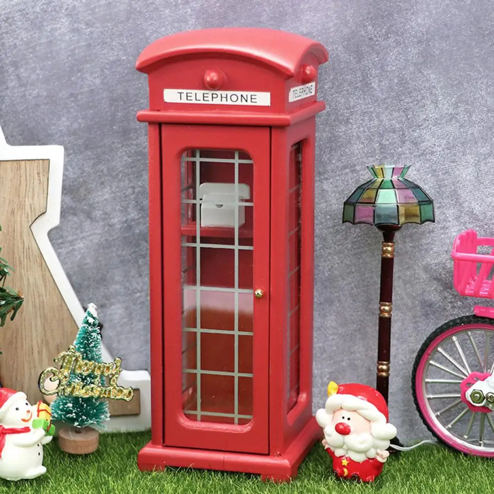 Premium Red Fun Miniature Dollhouse Phone Booth for 1/12 Doll House Model |