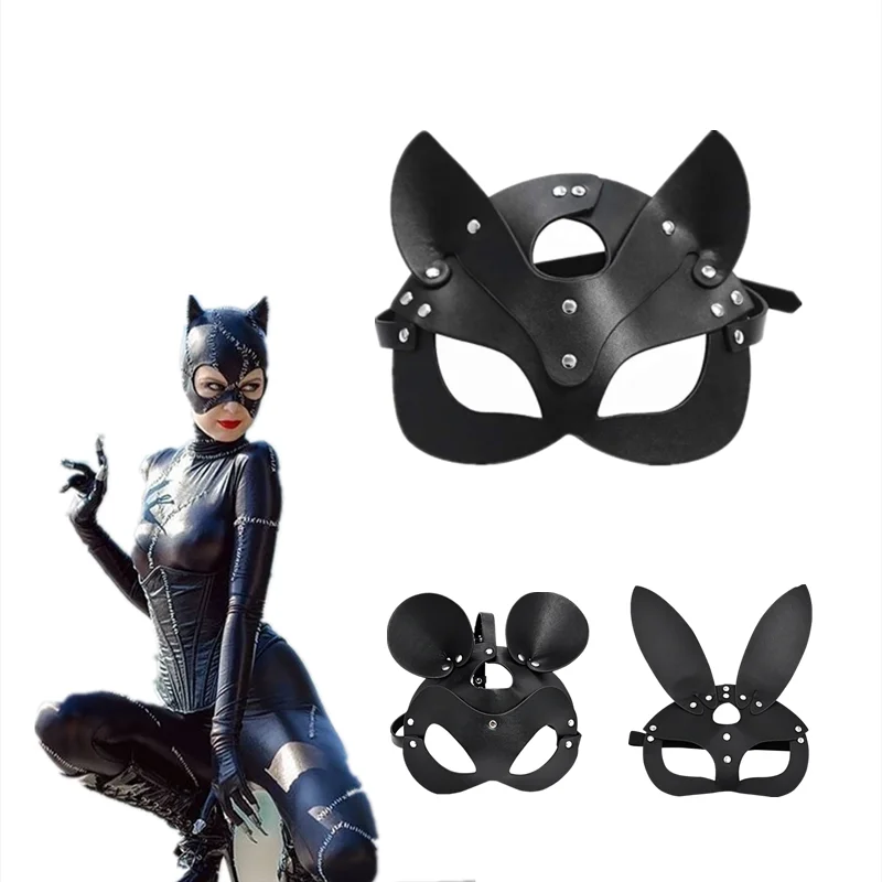 

Halloween Cosplay Sexy Girl Cat Selina Kyle Mask Bruce Wayne Costume Headgear Fox Eye Mask Face Shield Leather Adult Prop Game