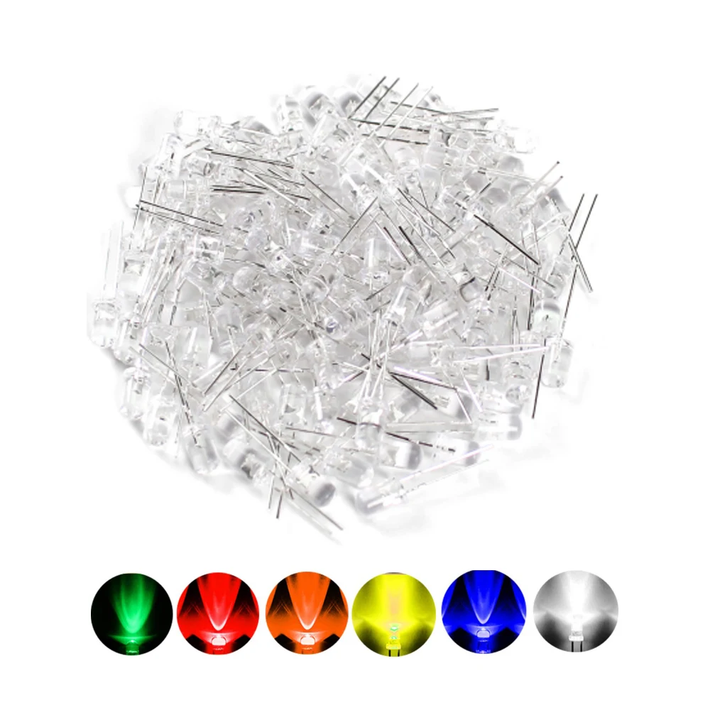

100Pcs LED Diodes 5MM Super Bright White/Red/Blue/Green/Yellow/Orange Light Emitting Diode for DIY Projects, Science Experiments