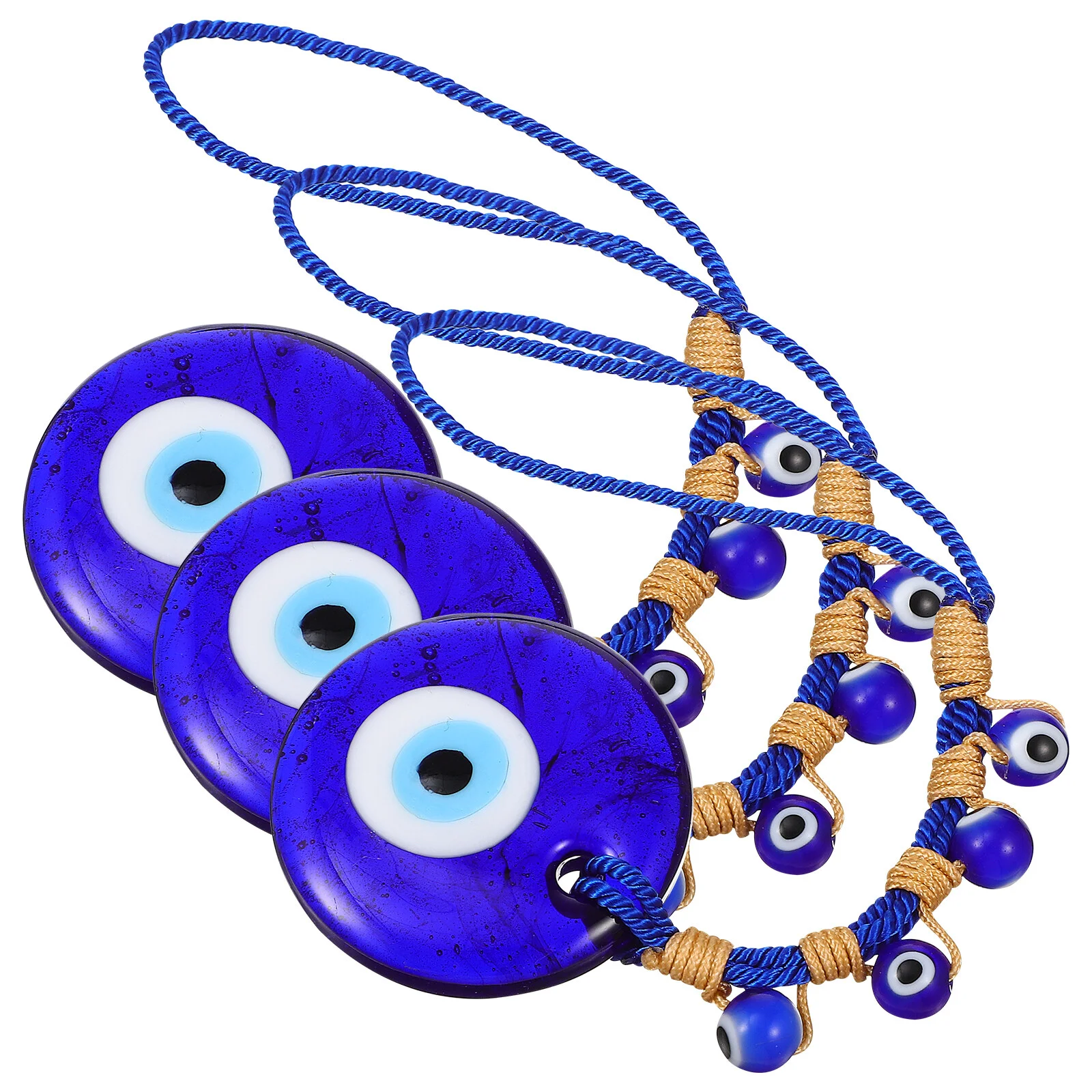 

3 Pcs Devil's Eye Key Greek Decor Hanging Charms Chain Car Ornament Glass Rear View Mirror Decor