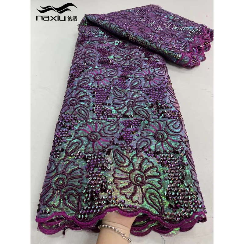 

African Sequins Lace Fabric 2023 High Quality Embroidery Material Nigerian French Mesh Lace Fabric For Wedding Sewing