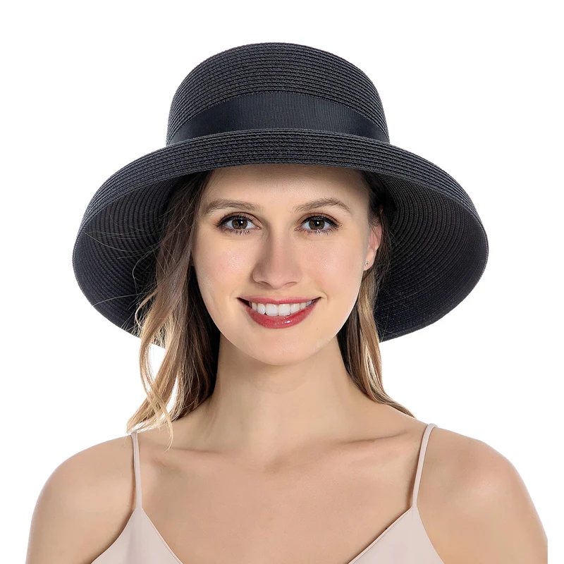 

Women Panama Hat Simple Summer Beach Hats Female Casual Lady Flat Brim Bowknot Straw Cap Girls Sun Hat Chapeu Feminino Wholesale