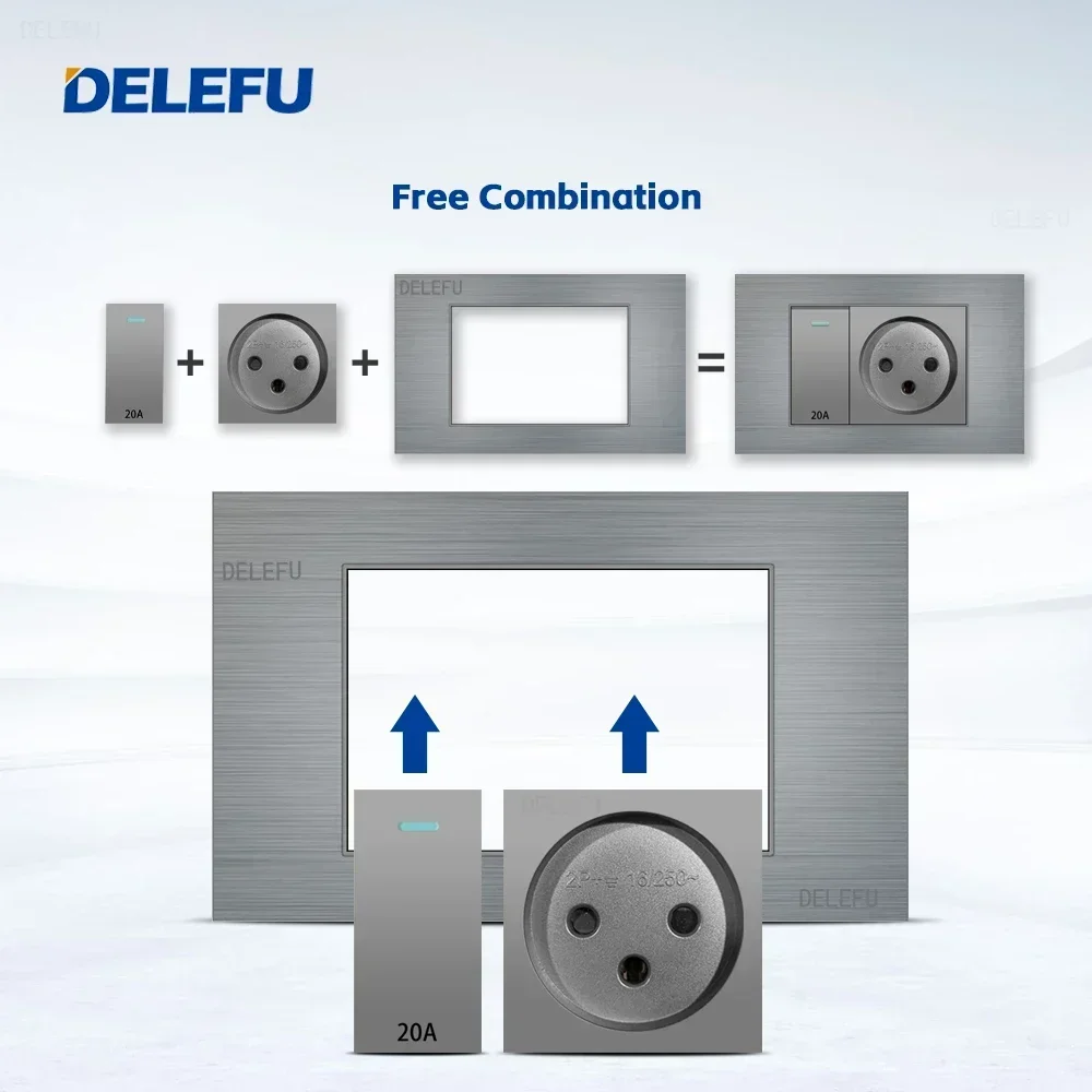 Серая матовая алюминиевая панель DELEFU USB Type C настенная розетка для быстрой