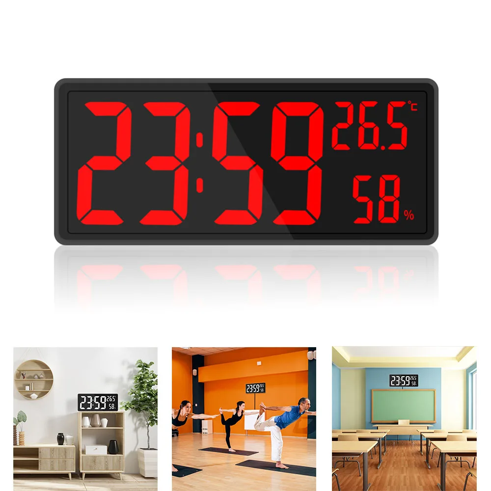Large Digital Wall Clock Snooze Temperature Humidity Date Display Night Mode USB Desktop Strip Mirror LED Clock Home Decorations