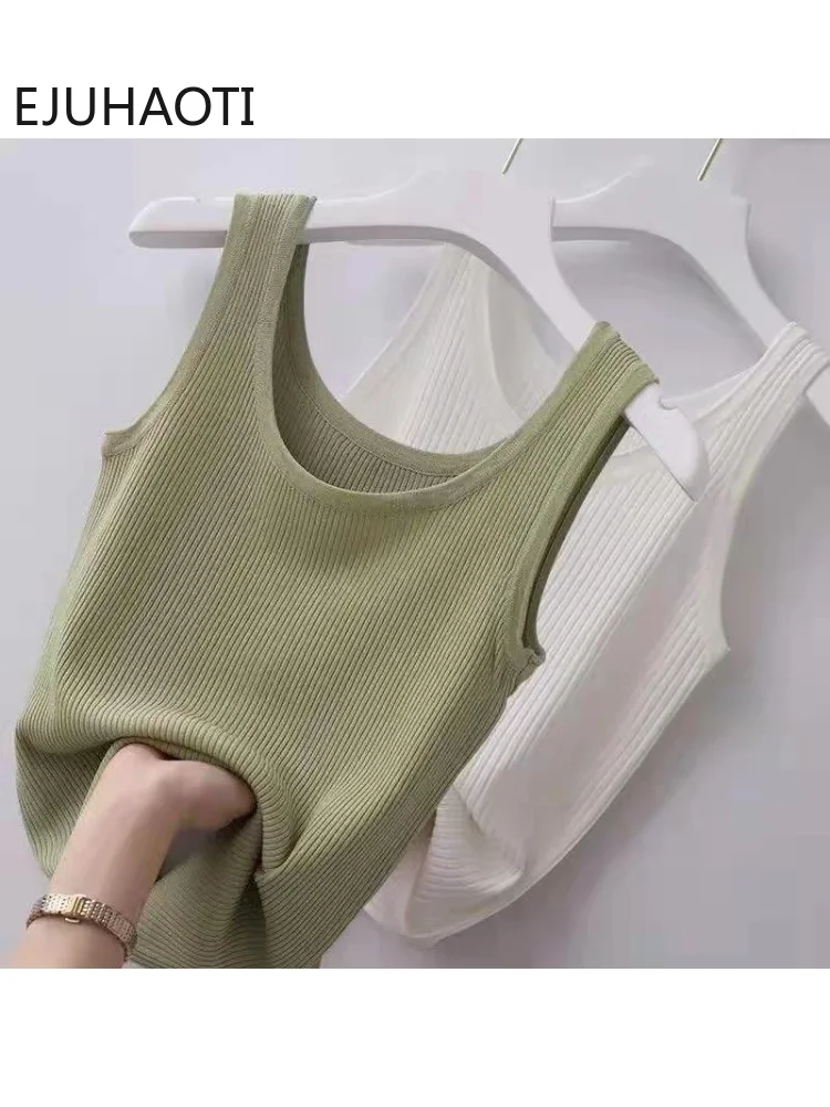

Summer Camis Threaded Tanks Woman Large Size Show Thinness External Wear Inside Base Shirt Sleeveless Thin Casual Top