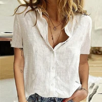 cotton linen short sleeve top blusas mujer women fashion blouses ladies tops plus size oversized shirts summer button up t shirt