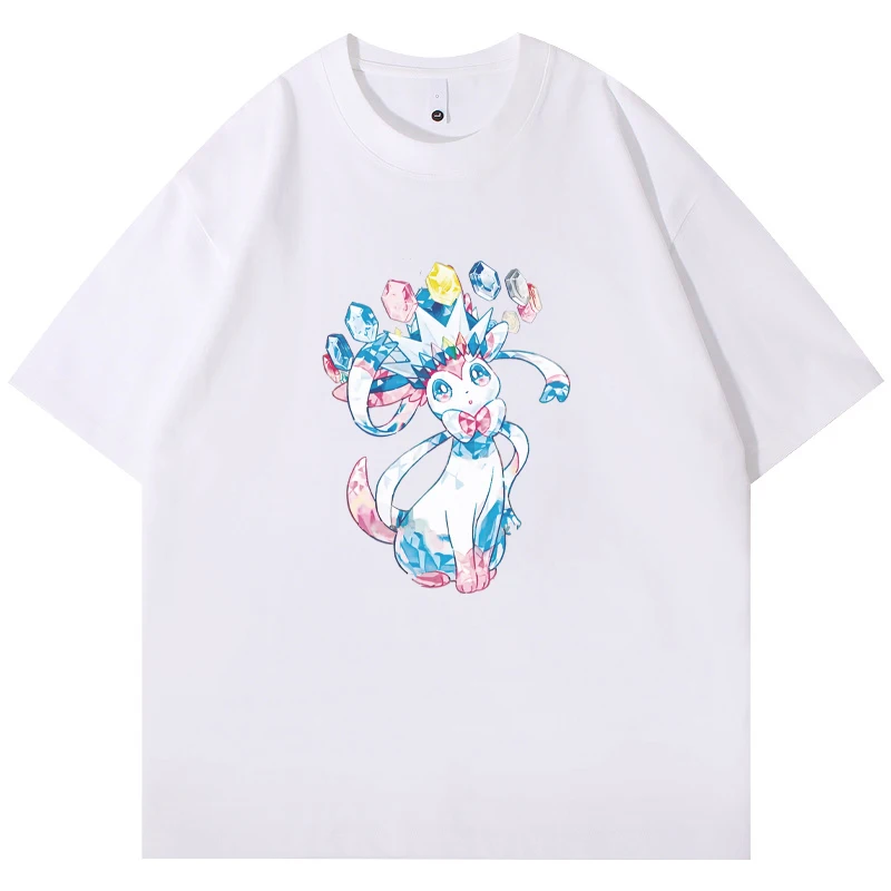 Фото Футболки Pokemon Sylveon в стиле аниме с героями мультфильмов, хлопковые свободные футболки с короткими рукавами для мужчин и женщин, повседневные топы с принтом, подарок №1