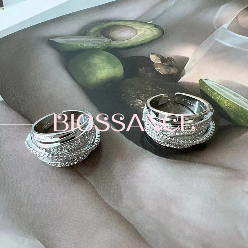 BIOSSANCE New Exquisite Fashion Inlaid Zirconia Double-Layer Open Ring Temperament Women'S Jewelry Accessories Gift Wholesale