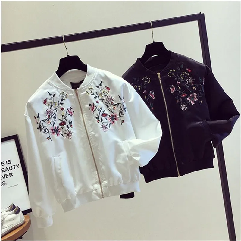 

Spring Autumn New Thin Embroidery Baseball Coat Women Bomber Jacket Korean Fashion Short Outerwear Ladies Loose Clothes G2624