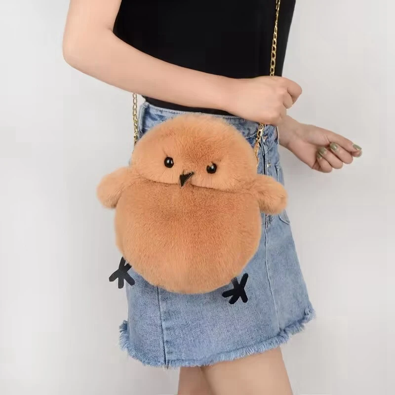 Plush cartoon single shoulder crossbody bag Girl Doll mobile phone bag Chain Messenger Bag fashionable chicken bag