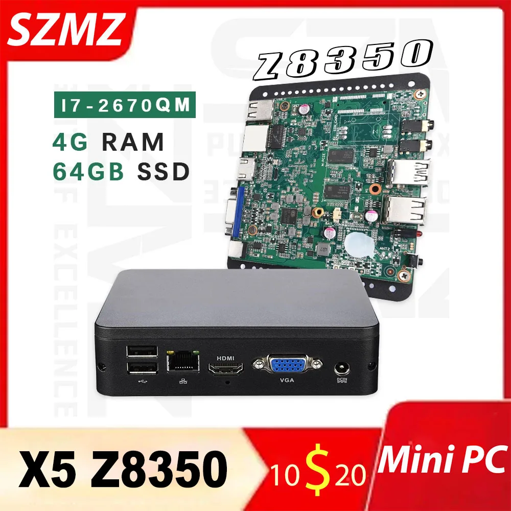 

SZMZ Mini PC X5 Z8350 1.92GHz 4GB RAM 32GB 64GB SSD Wnidows 10 Linux Support HDD, VGA HD Dual Output WIN10 TV BOX Computer